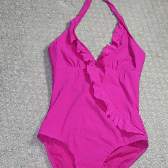 Spanx Love Your Assets Size Large Pink Ruffle One Piece Swimsuit - Picture 1 of 6